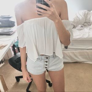 Off the shoulder lace up back crop top